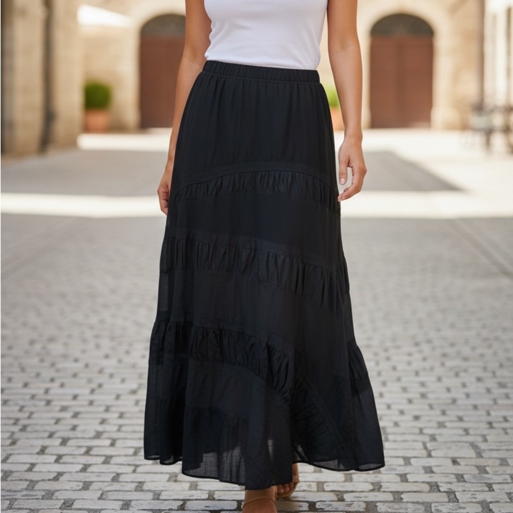 Bleu Bayou Black Boho Maxi Skirt Size Small - Picture 2 of 10